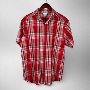 Columbia Sportswear Mens XL Short Sleeve Button Down Shirt Plaid Cotton Red/Wh